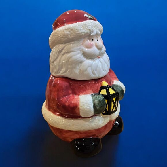 Holiday Christmas Cookie Canister Whimsical Santa Snack Jar Vintage Collectible - Picture 3 of 11